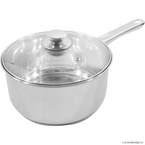 20cm Stainless Steel Milk Pan with Induction Base and Glass Lid