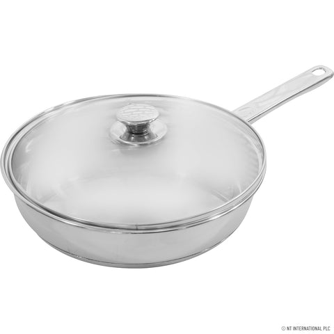24cm Stainless Steel Fry Pan with Induction Base and Glass Lid
