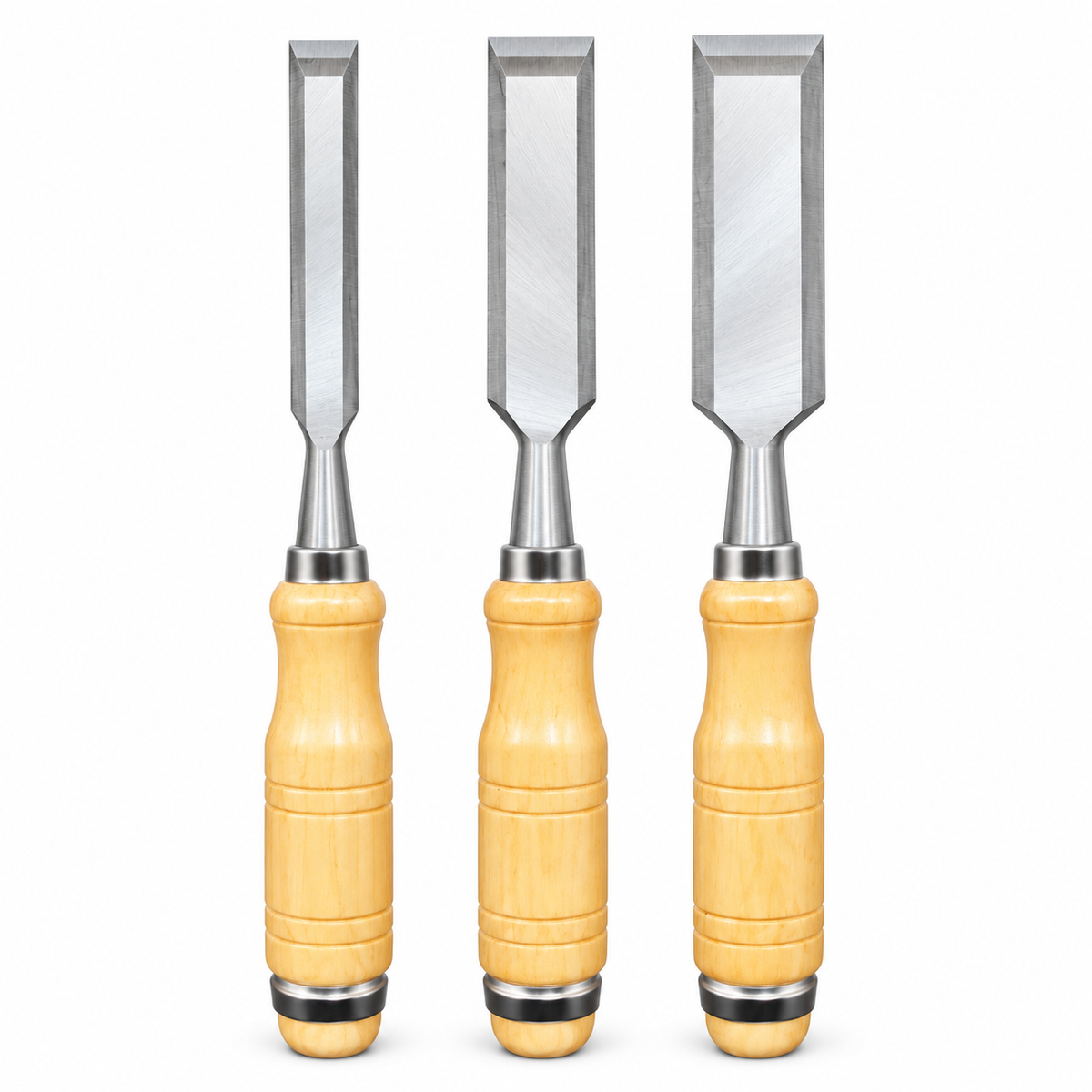 3Pc Wood Chisel Set Wooden Handle 12/19/25mm