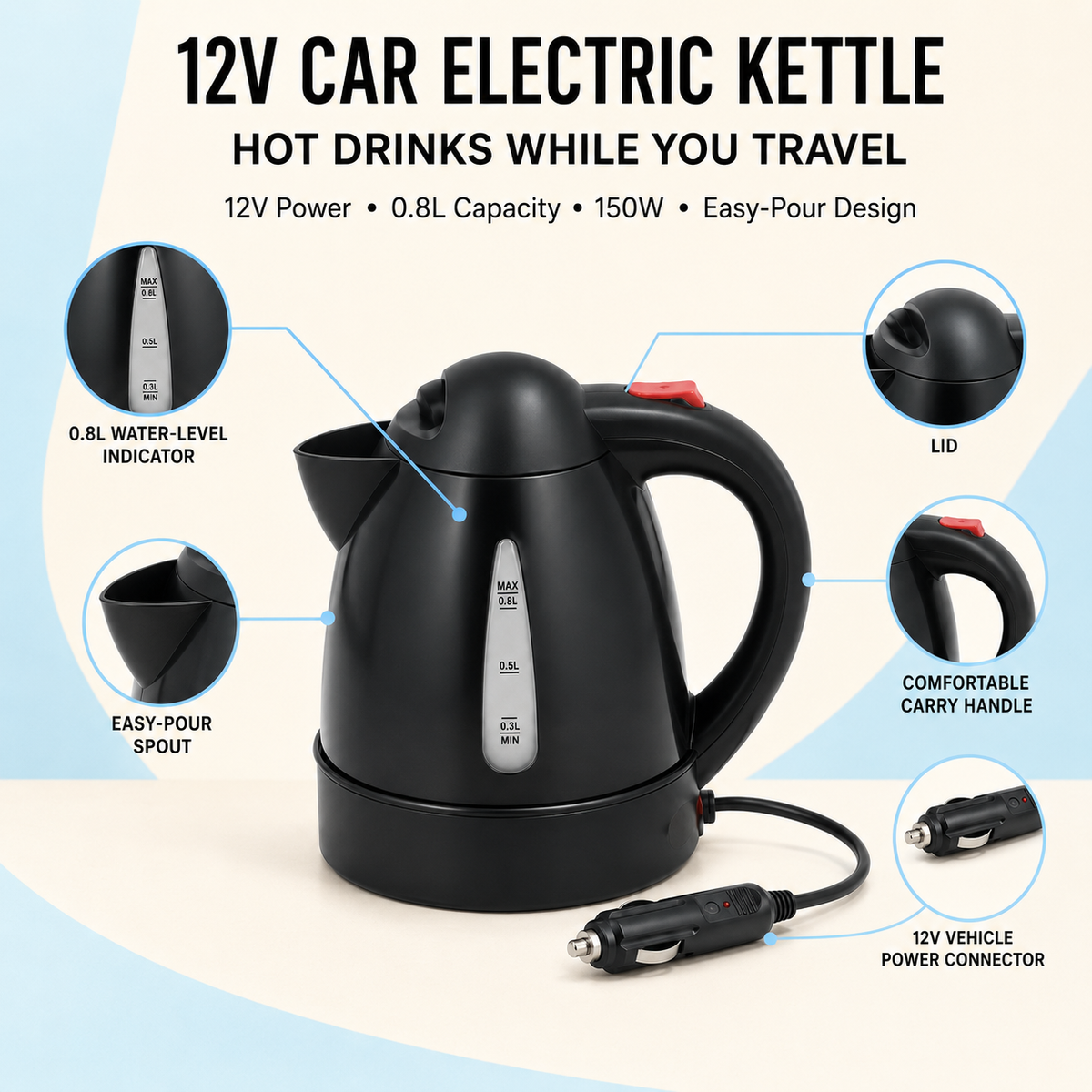 12V 0.8L Car Travel Kettle