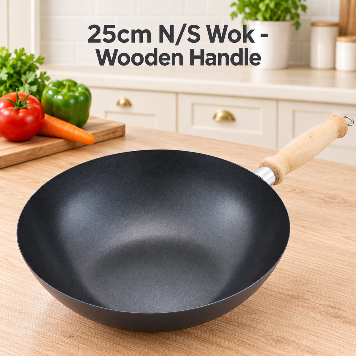 Non-Stick Wok with Wooden Handle – 25cm