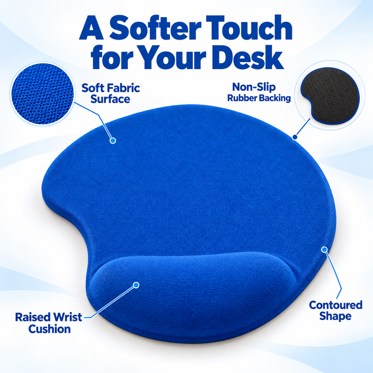 Blue Mouse Pad with Wrist Cushion