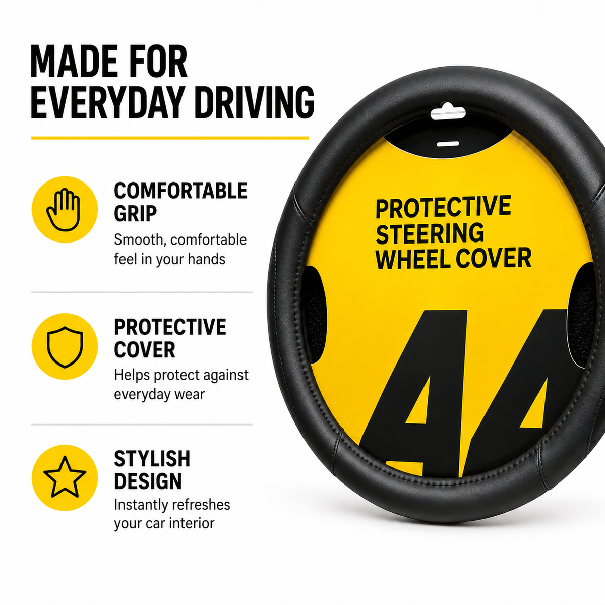 Black Protective Steering Wheel Cover – Universal Car Interior Accessory