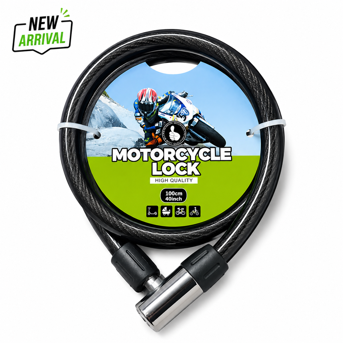 100cm Heavy-Duty Motorcycle Cable Lock – Flexible Security Lock for Bikes, Scooters & Motorcycles