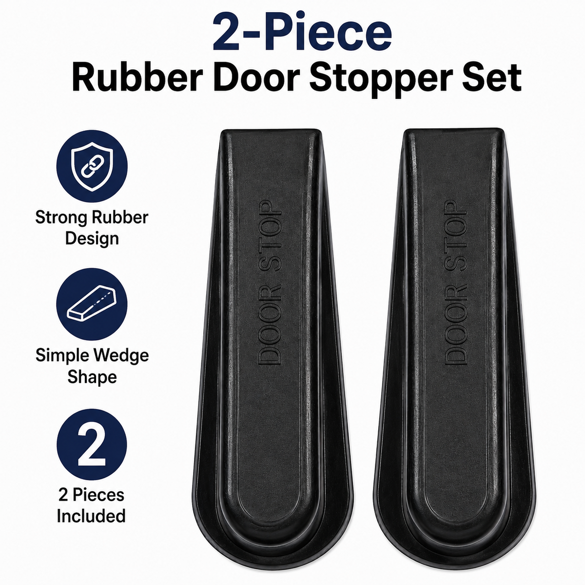 2PC Rubber Door Stopper Set – Black Non-Slip Door Wedges