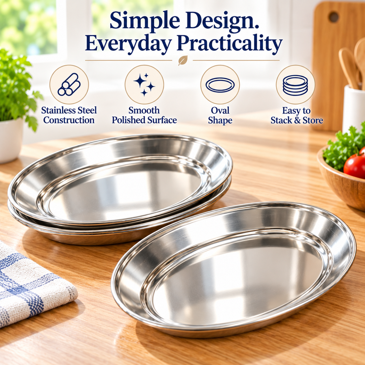 Stainless Steel Oval Plate – 20cm & 30cm Serving Tray