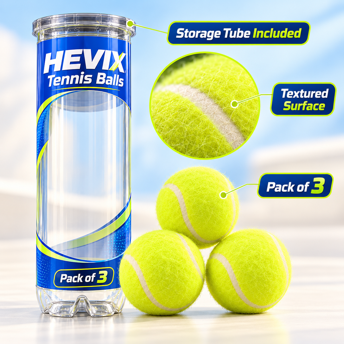 HEVIX Tennis Balls Pack of 3
