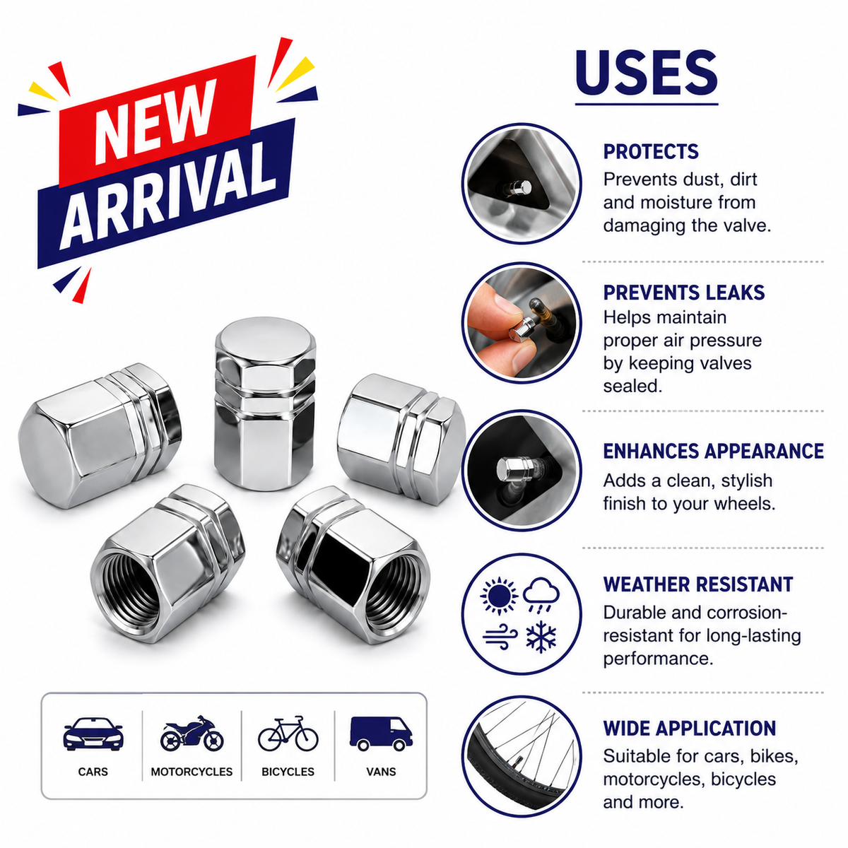 5PC Aluminium Tyre Valve Caps