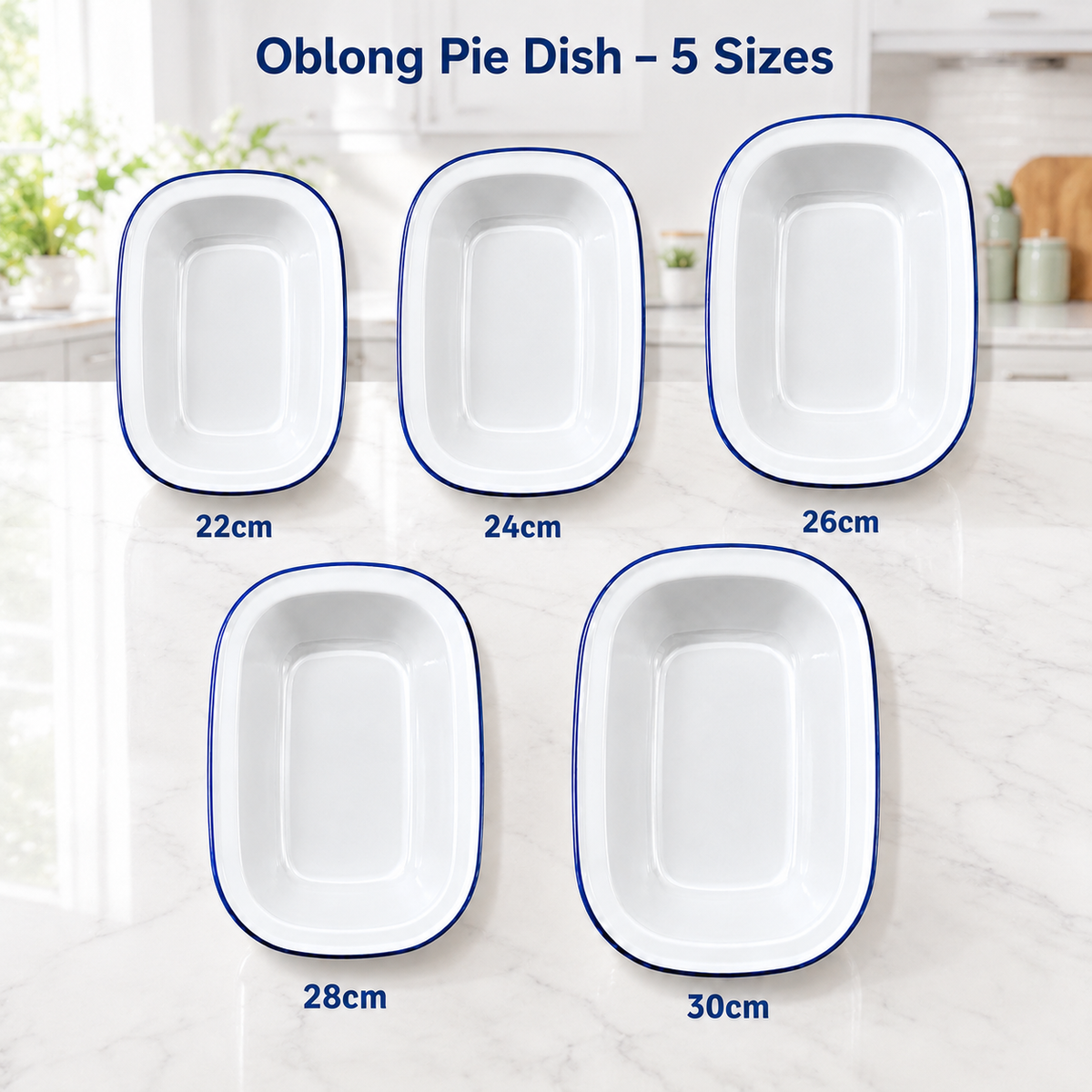Enamel Pie Dish – White with Blue Rim | 22-32cm Sizes