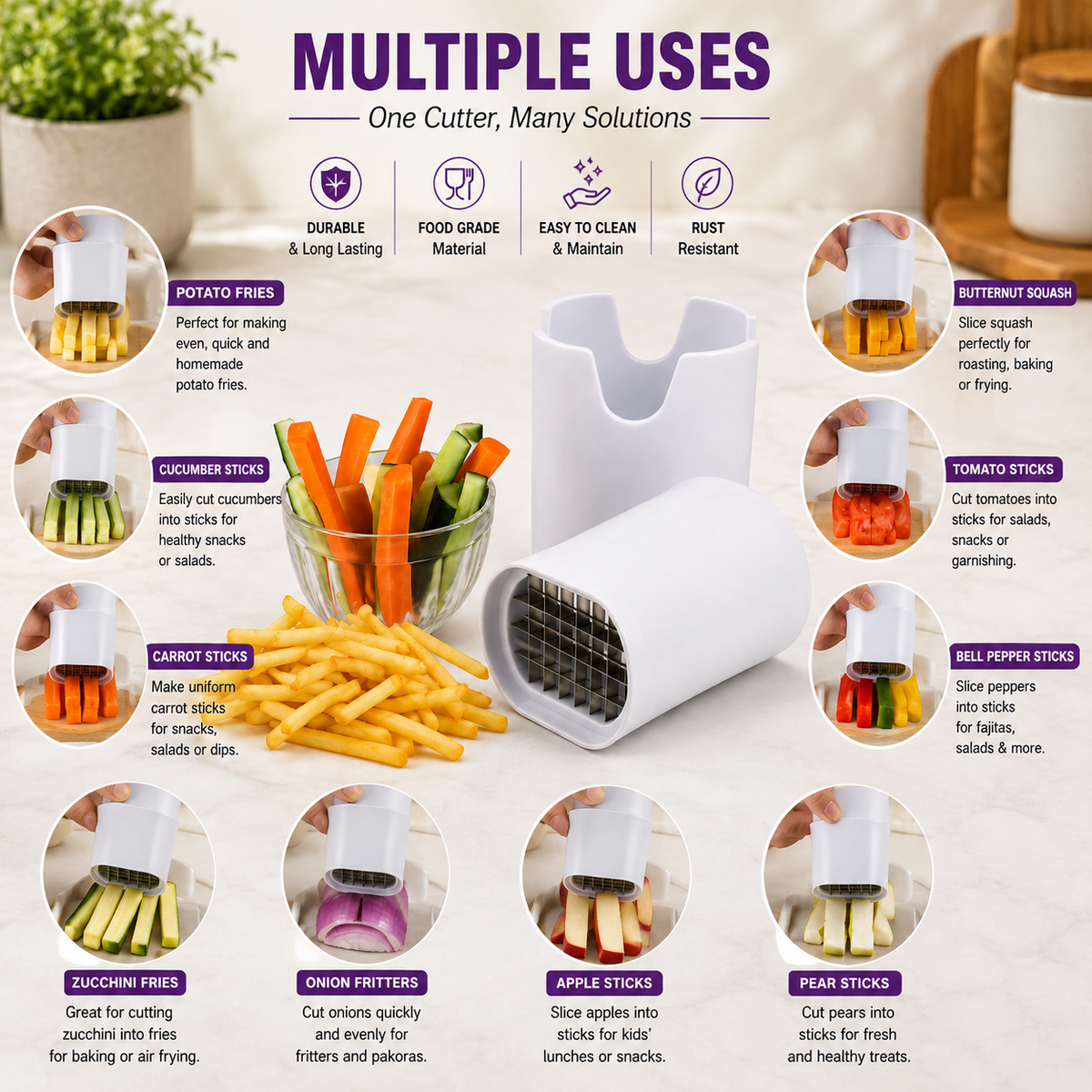 Fries & Vegetable Cutter | Stainless Steel Potato & Vegetable Slicer