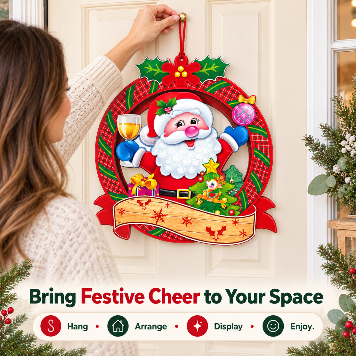 Christmas Santa Claus Hanging Wall Decoration – 32x36cm