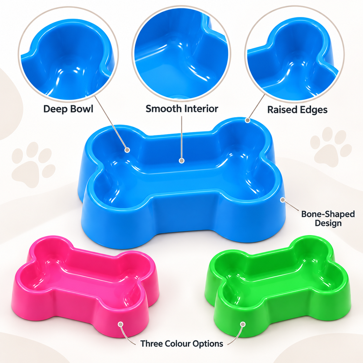 Bone-Shaped Single Pet Food Bowl – Bright Blue, Hot Pink or Bright Green