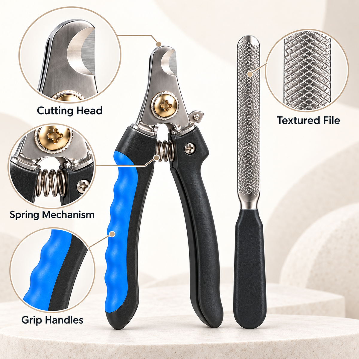 2-Piece Pet Nail Clipper and File Grooming Set with Non-Slip Handles