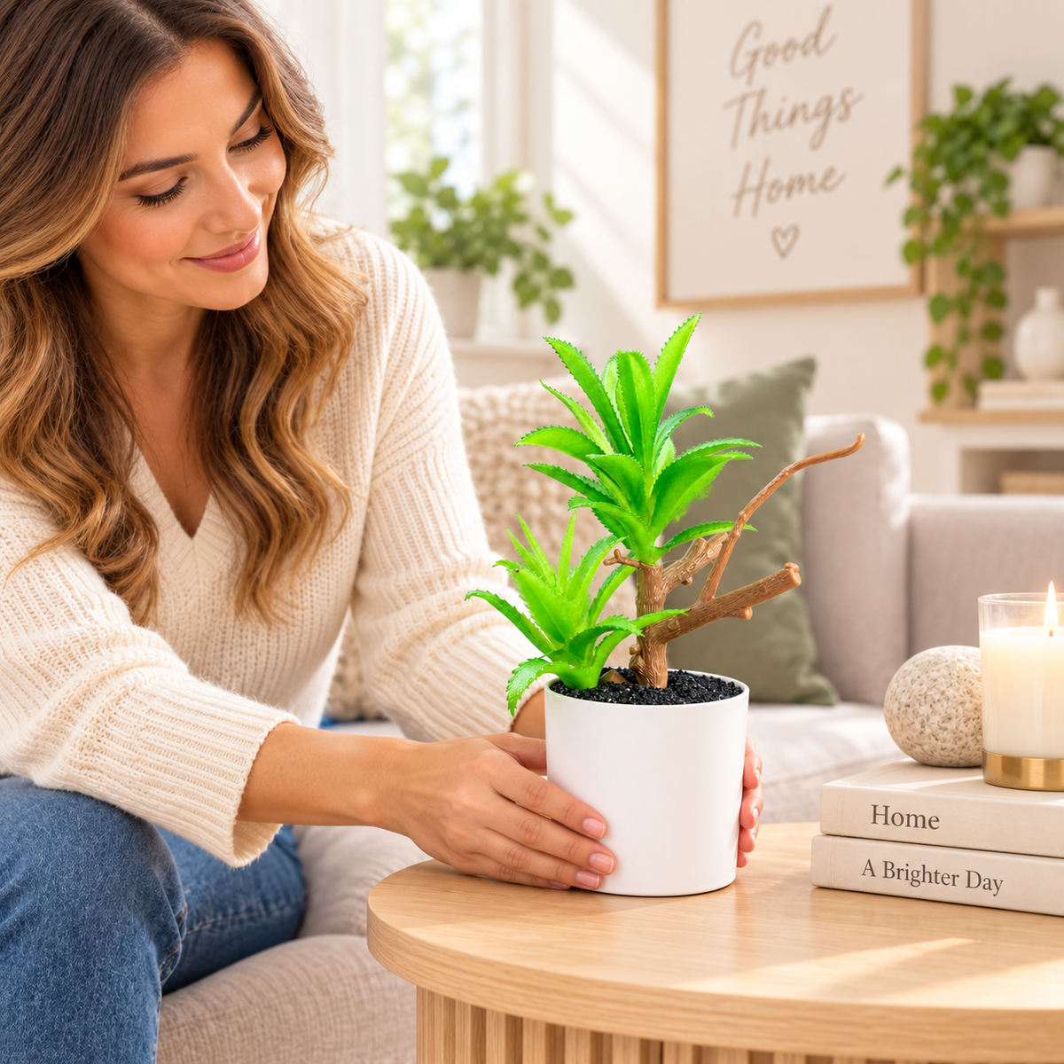 Artificial Succulent Plant in White Pot