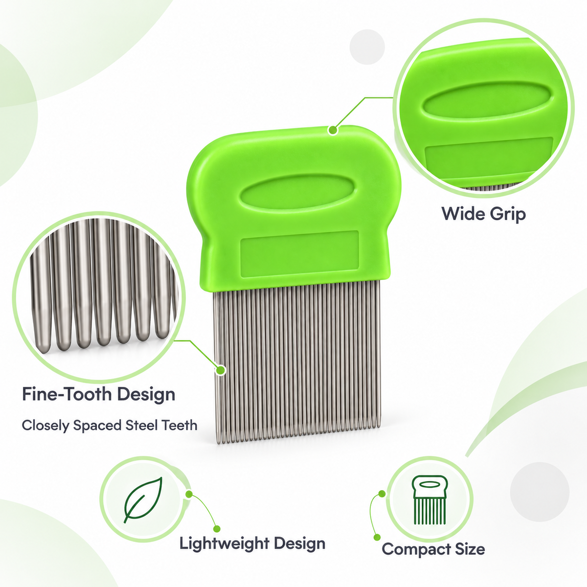 Fine-Tooth Steel Lice and Nit Removal Comb with Wide Plastic Grip – 8 × 5.8cm