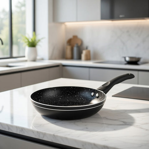 20cm Non-Stick Black Frying Pan with Induction Base – Ergonomic Handle, Easy-Clean Coating, Gas/Electric/Ceramic Compatible