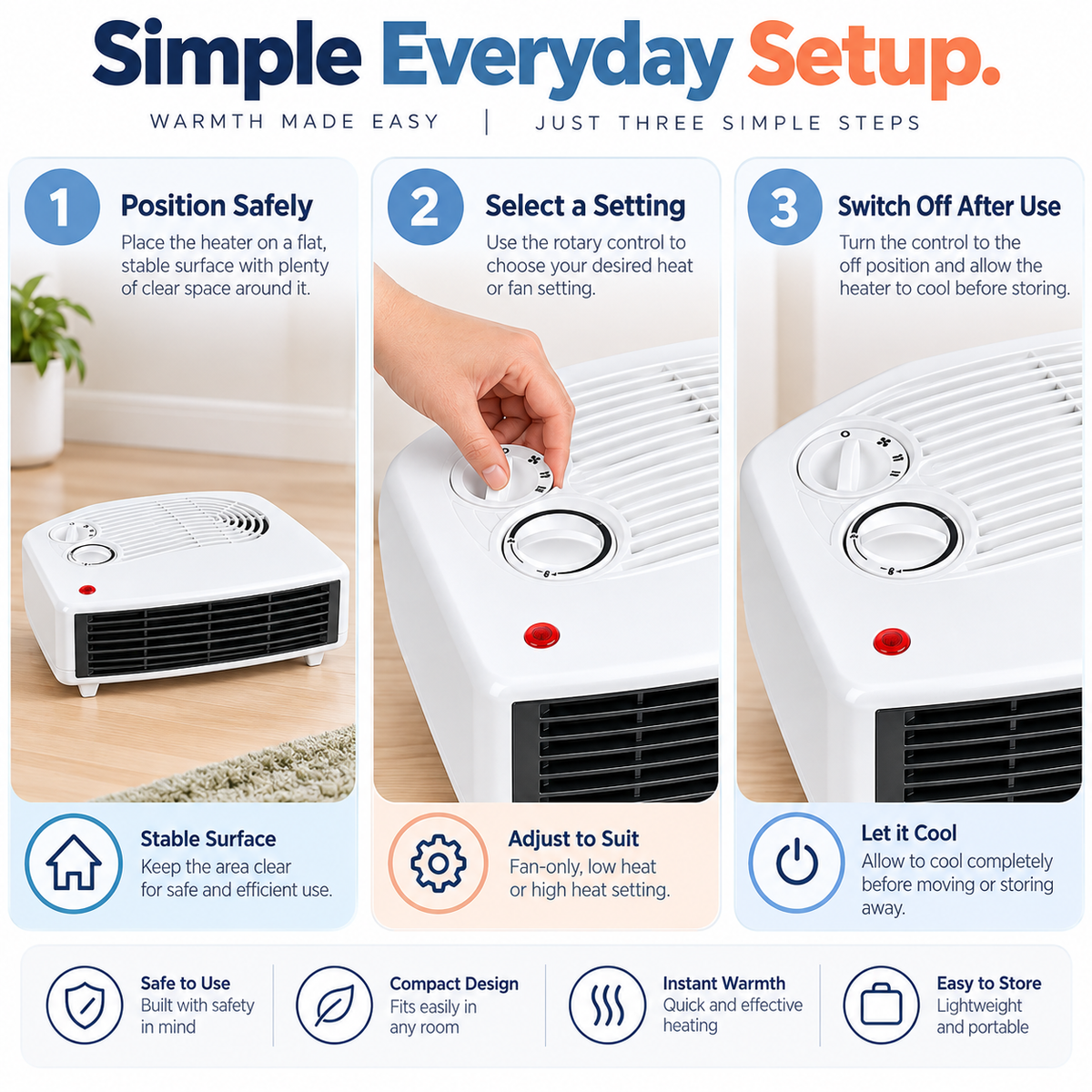 Compact Fan Heater 3000W – 1 Unit