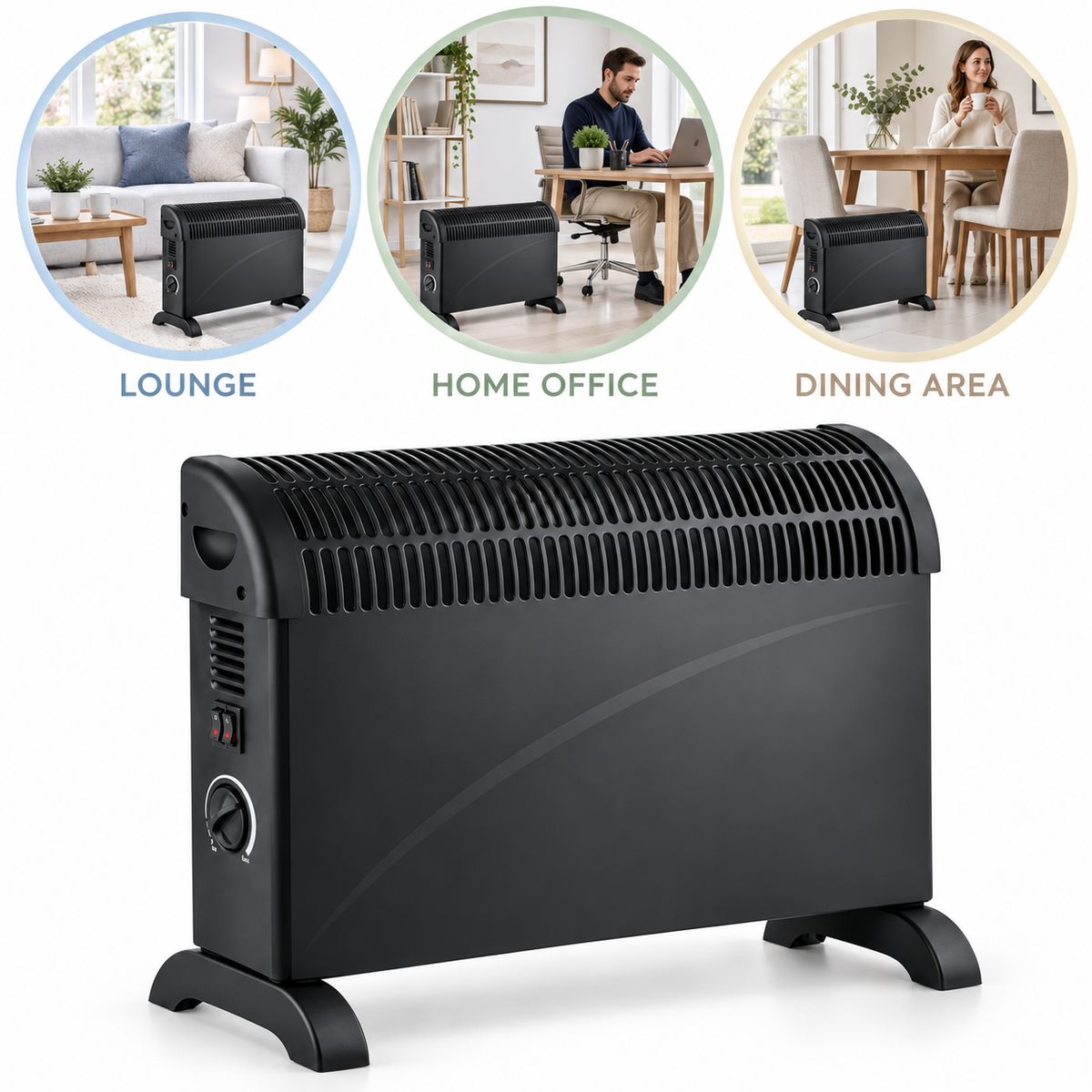 Single 2000W Portable Convector Heater 62.5cm – Black