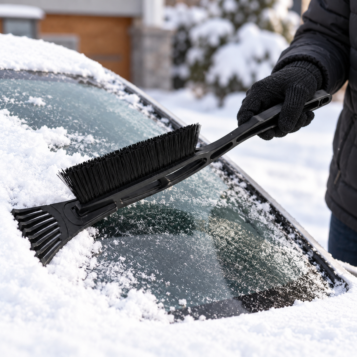 Ice Scraper with Snow Brush – Long Handle Winter Car Tool