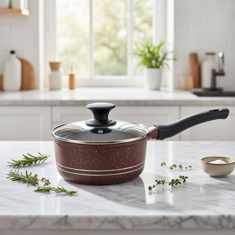 18cm Die-Cast Induction Saucepan with Glass Lid – Ceramic Coating, Korean Technology, Healthy Non-Stick Cooking