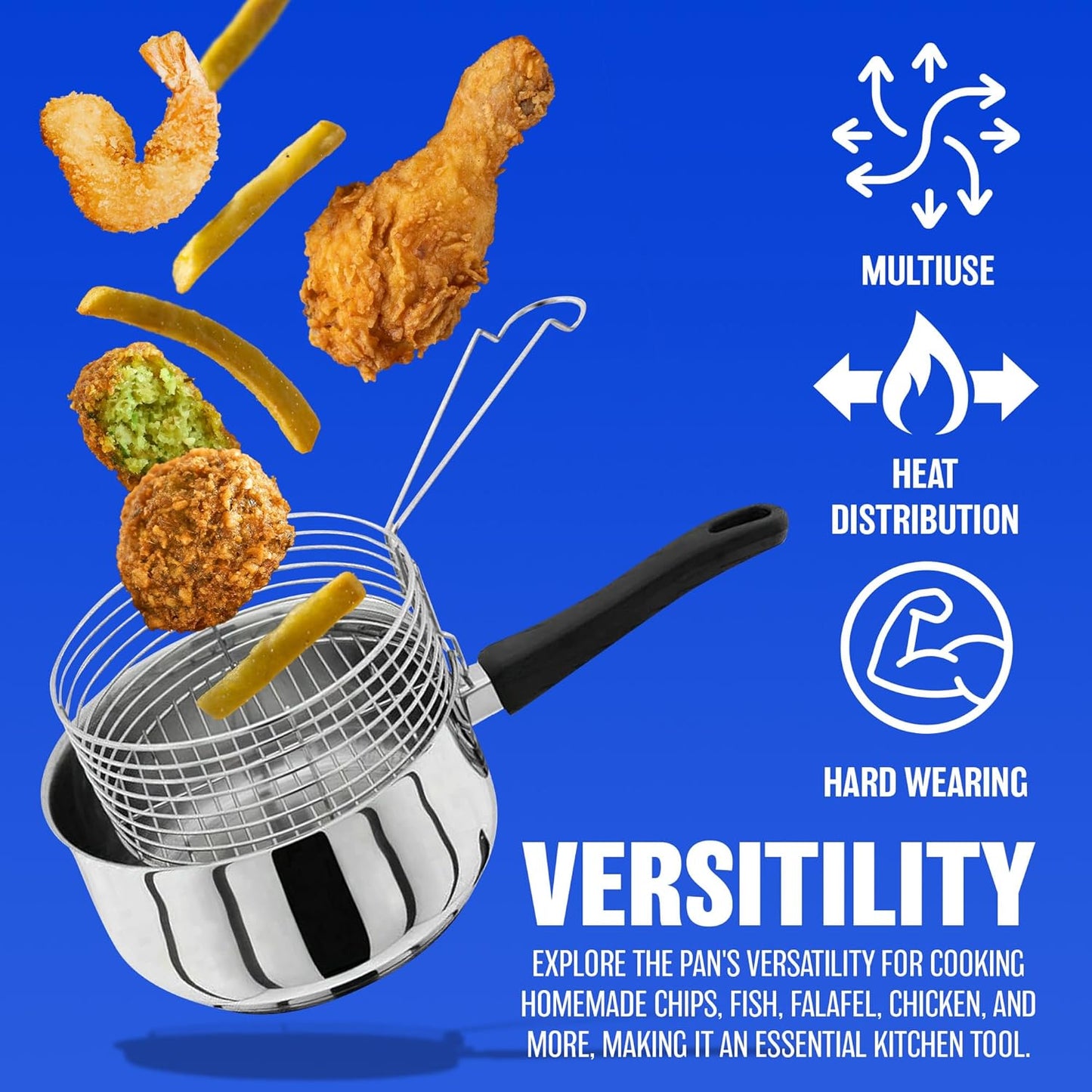 20cm Stainless Steel Chip Pan with Lid and Wire Basket
