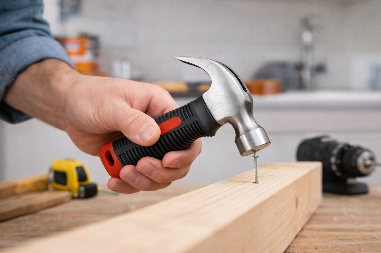 Mini Stubby Claw Hammer 8oz | Compact Steel Head | Bi-Material Ribbed Grip | Tight Spaces & Home DIY