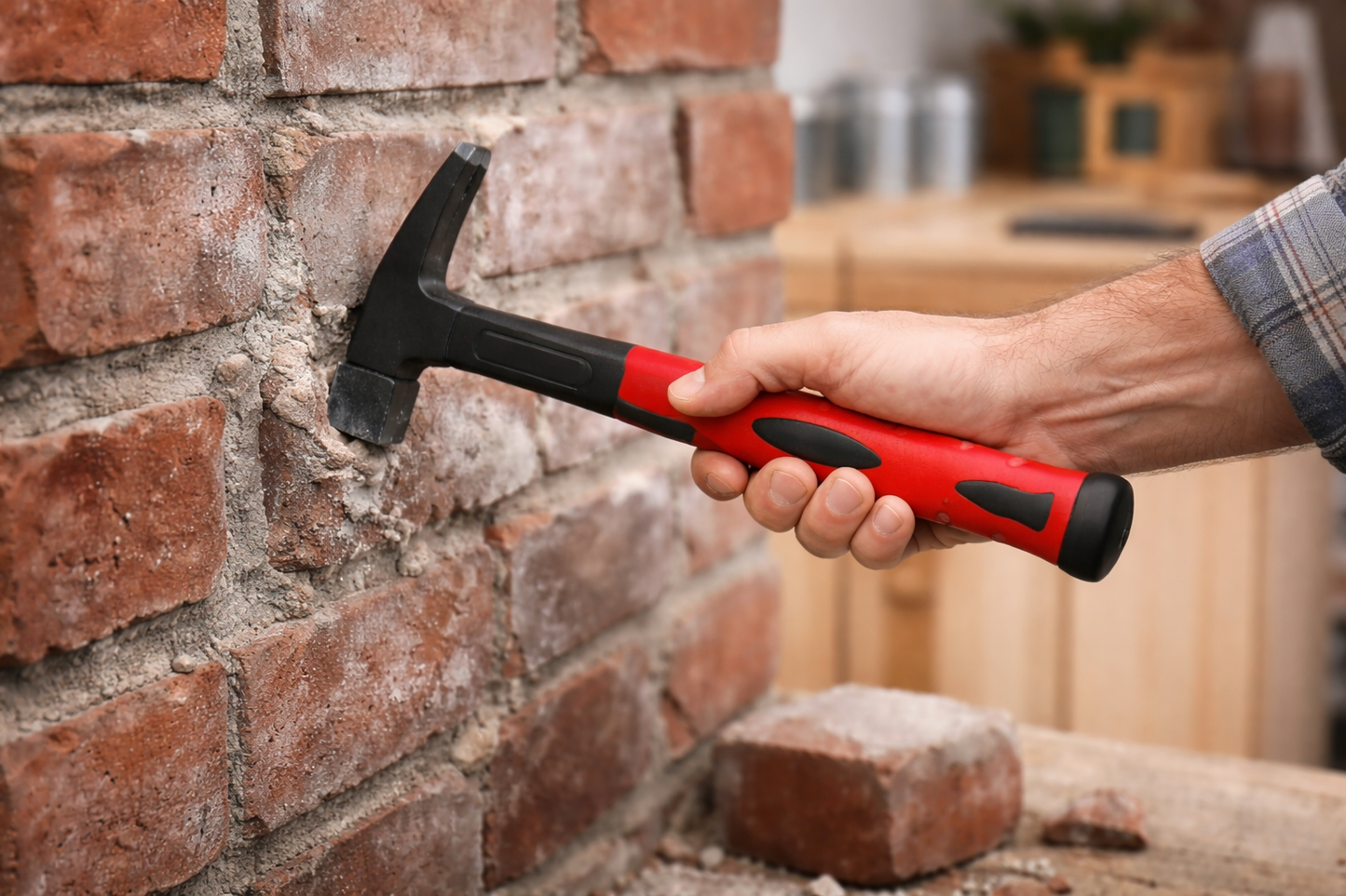 24oz Brick Hammer with Fiberglass Handle & Bi-Material Grip | Hardened Steel Head for Masonry & Stone Work