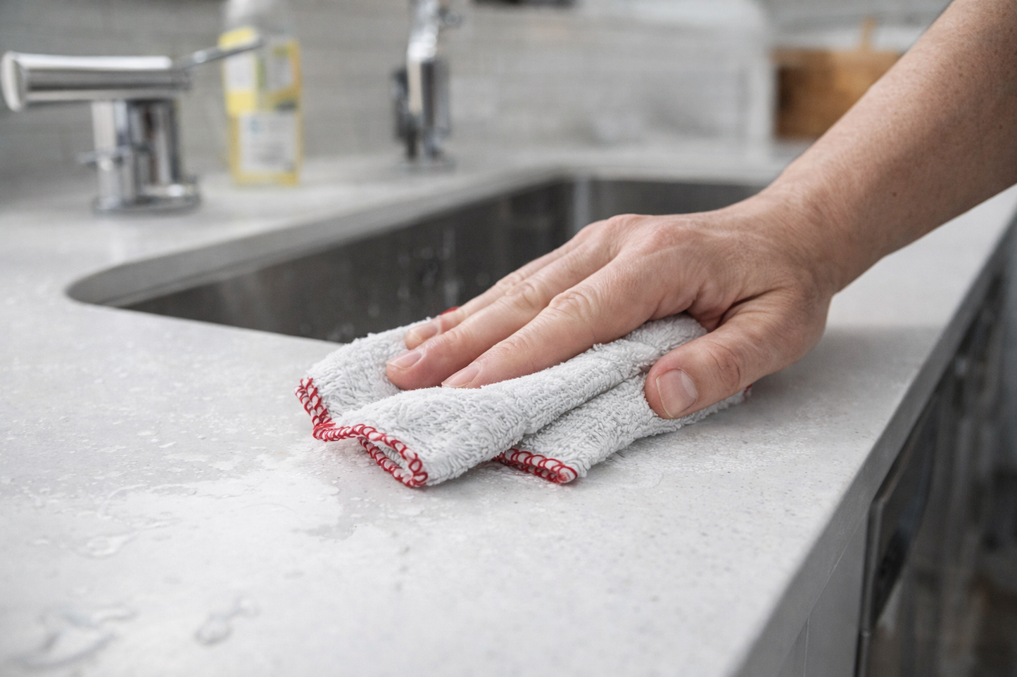 Dish Cloths Pack of 10 | White Cotton Mesh | Red Border | Machine Washable | Kitchen Cleaning