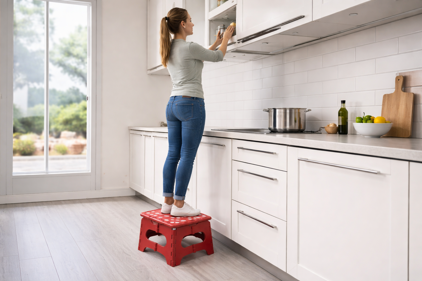Folding Step Stool with Carry Handle – 130kg Capacity, Non-Slip, Folds Flat, Multipurpose, Black