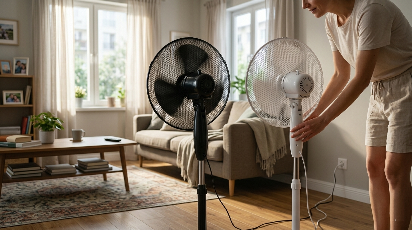 16 Inch Oscillating Stand Fan with Round Base | 3 Speed Silent Pedestal Fan | White & Black | 40cm UK Plug