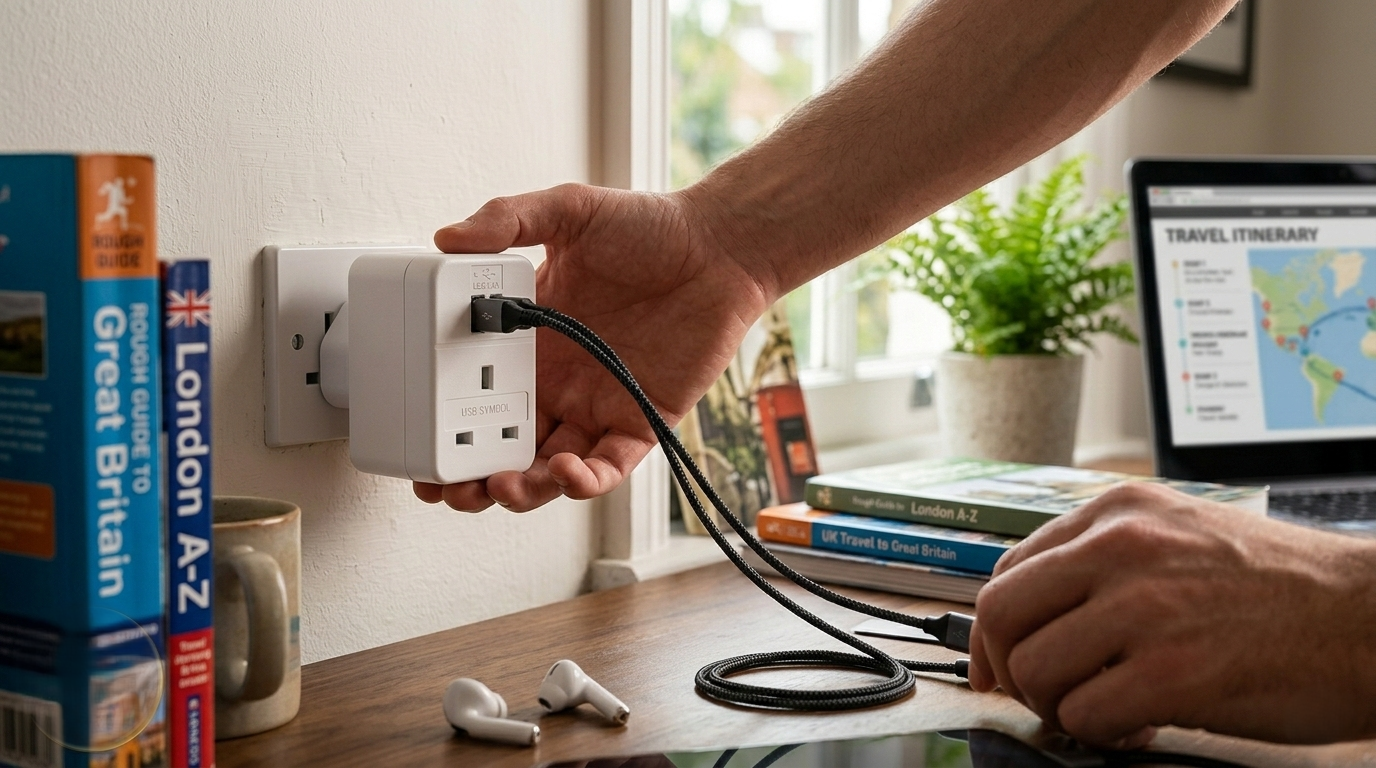 UK to EU and US Travel Plug Adaptor with 2 USB Ports – European American Holiday Adaptor 240V Dual USB Charging Socket