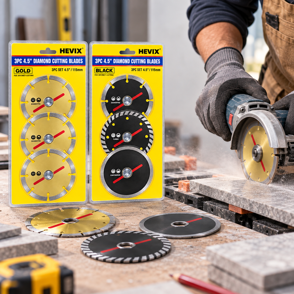3pc 4.5" Diamond Cutting Blades – Gold & Black Set