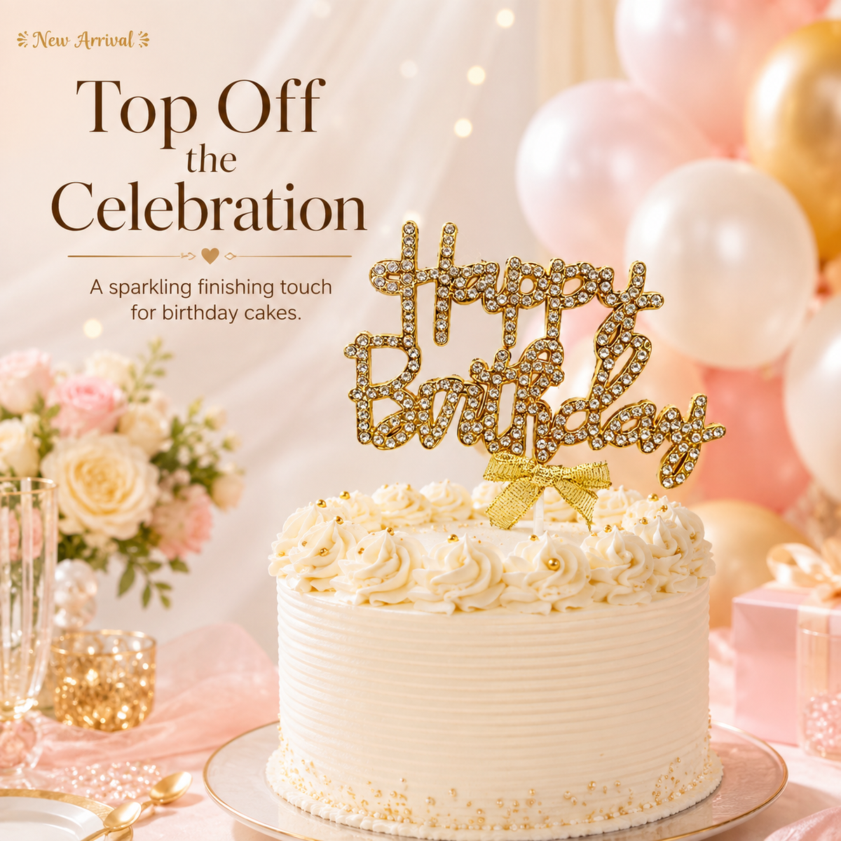 Gold Happy Birthday Cake Topper