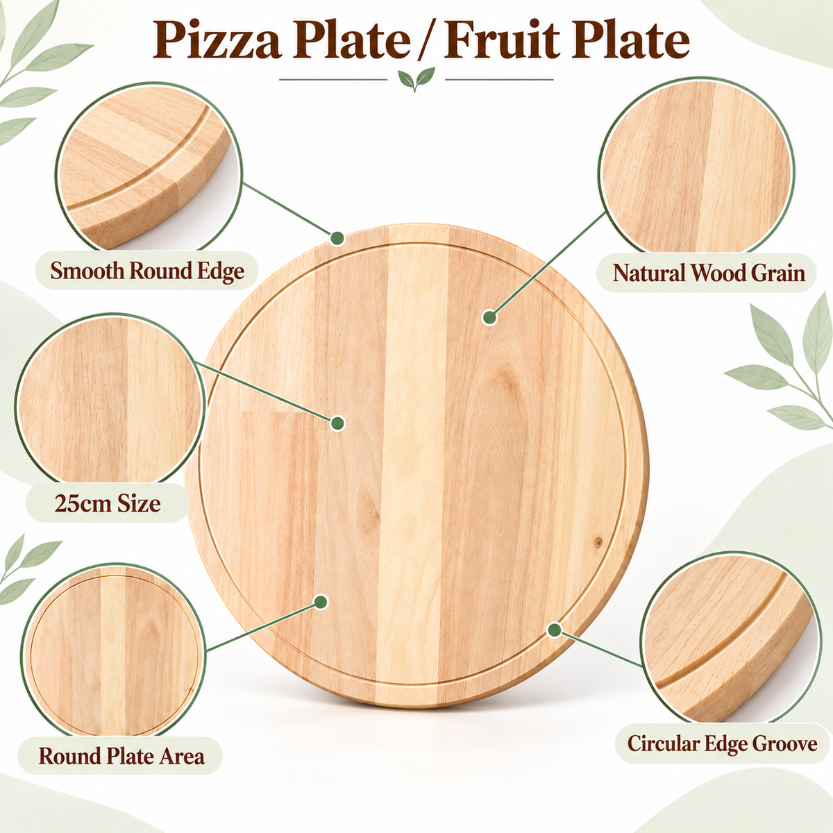 25cm Round Wooden Pizza Serving Plate