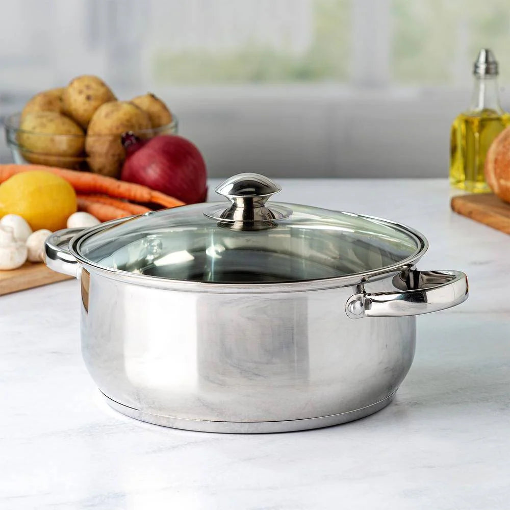 24cm Stainless Steel Casserole with Glass Lid and Induction Base