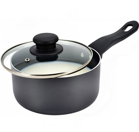 16cm Milk Pan with Glass Lid and Black Handle
