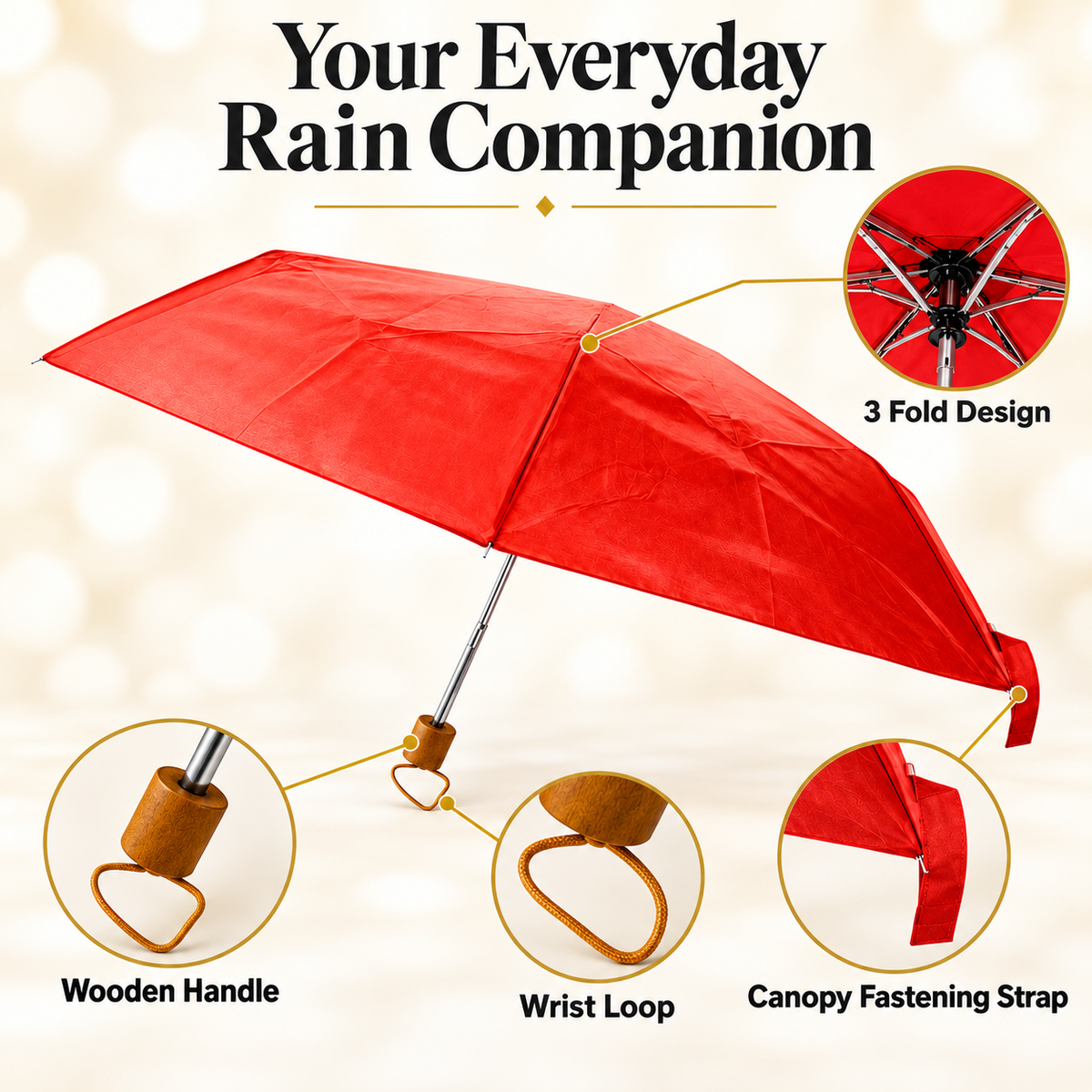 3 Fold Mini Umbrella Brown Blue Black Red