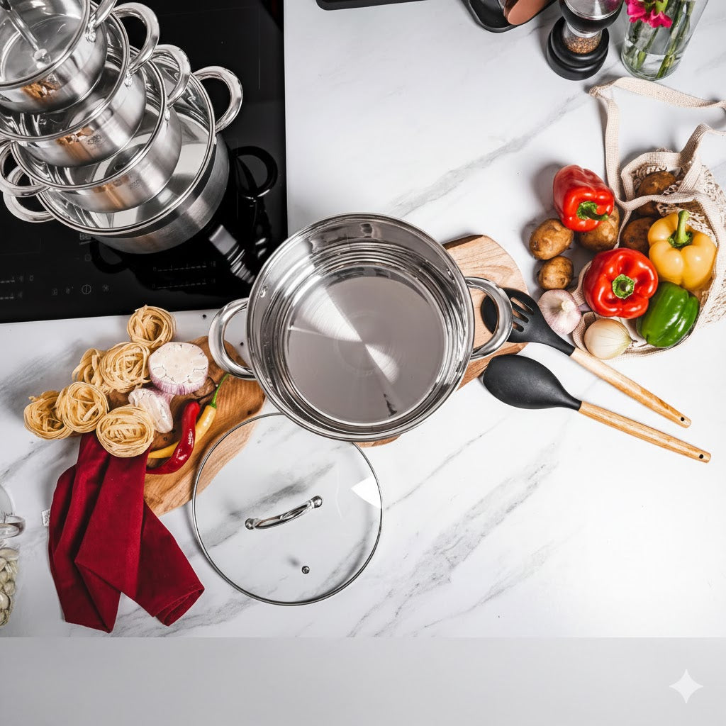 22cm Stockpot with Glass Lid and Induction Base