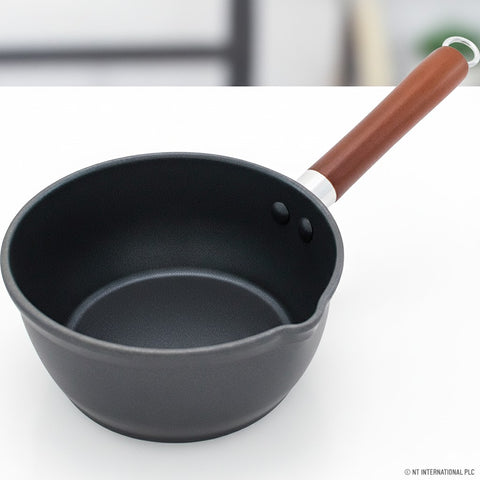 16cm Milk Pan with Glass Lid and wood Handle