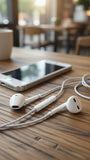 Stereo Earbuds with Type-C Connector & Inline Control Black & White, Lightweight, Travel Friendly, No Charging Requird