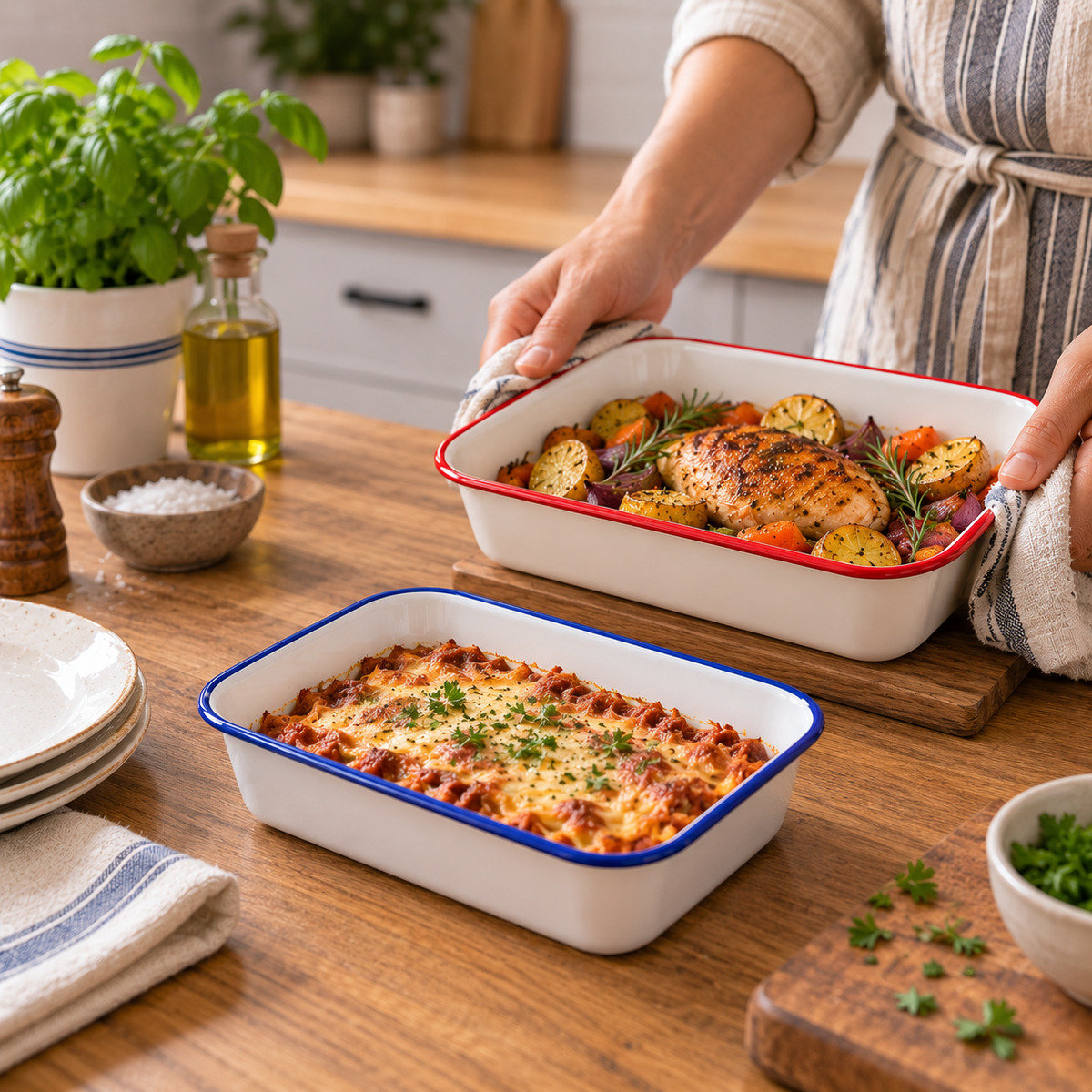 Enamel Bake Pan 37cm – Oven Safe Roasting Tray