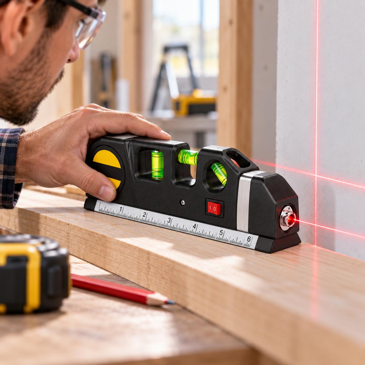 Multi-Purpose Laser Level & Measuring Tape Tool