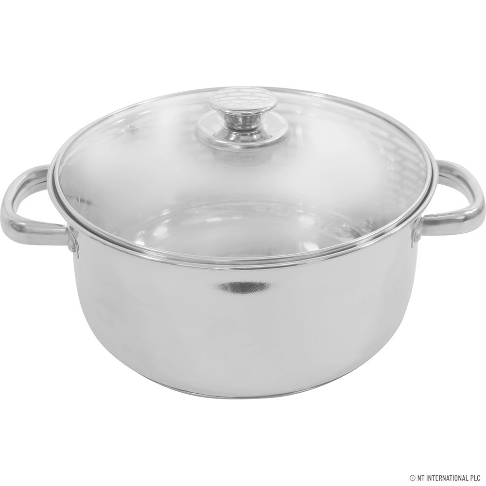 22cm Stainless Steel Casserole with Induction Base and Glass Lid