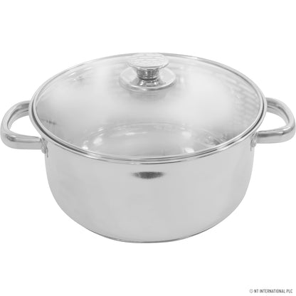22cm Stainless Steel Casserole with Induction Base and Glass Lid