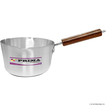 14cm Stainless Steel Milk Pan with Wooden Handle – Pouring Spout, Heat-Resistant Grip, Ideal for Heating & Boiling