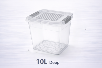Clear Plastic Storage Box with Secure Clip Lid & Carry Handles – Stackable Home Organiser Container – Available in 5L, 10L & 15L
