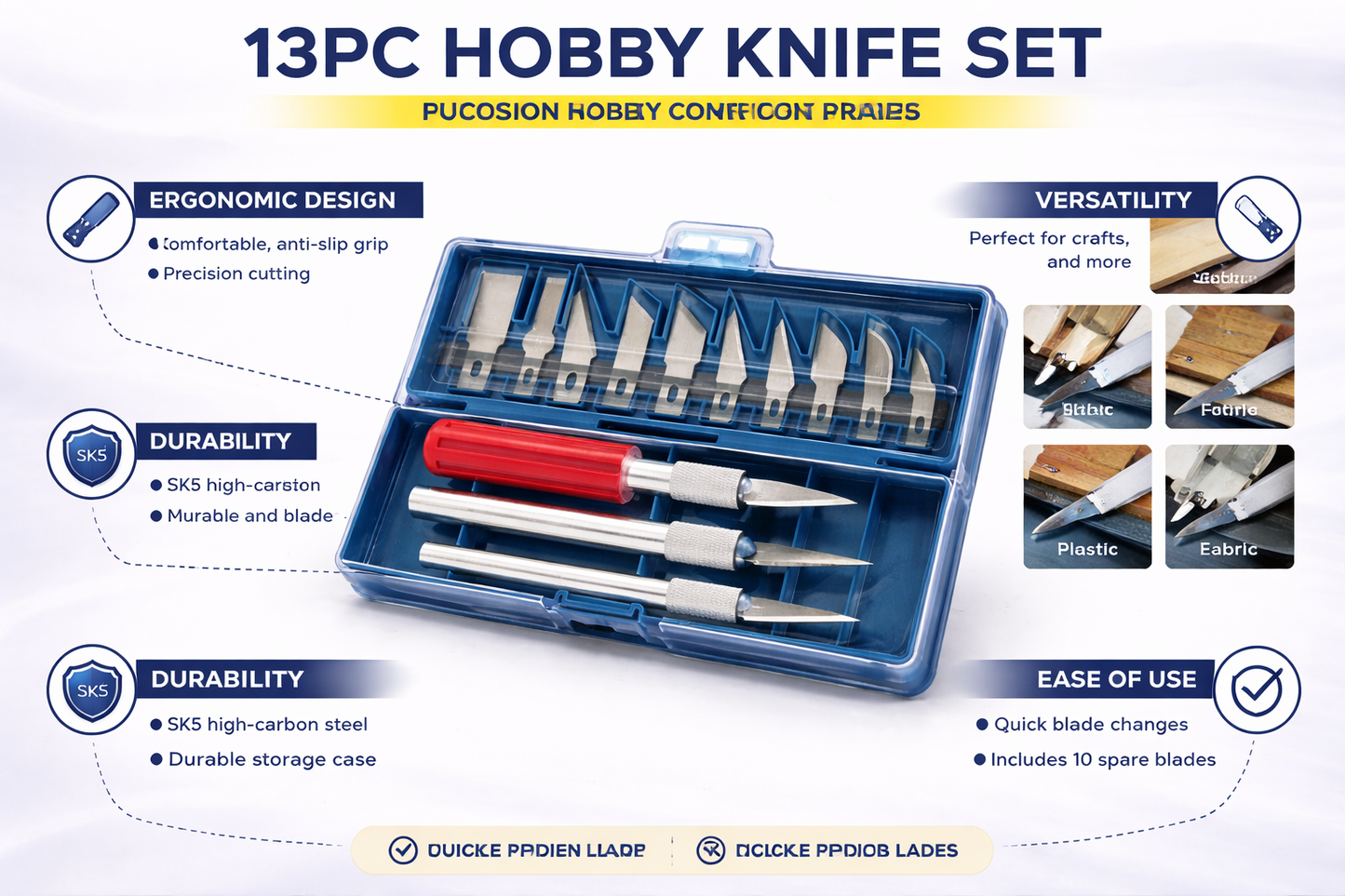 13-Piece Precision Hobby Knife Set — 2 Aluminium Handles & 11 Assorted Blades for Models, Art, Craft & Woodwork