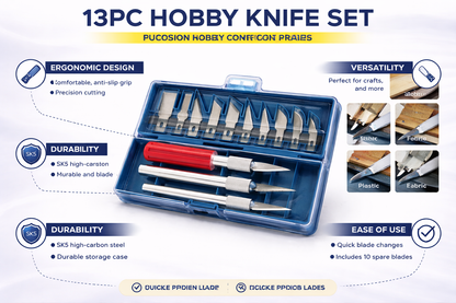 13-Piece Precision Hobby Knife Set — 2 Aluminium Handles & 11 Assorted Blades for Models, Art, Craft & Woodwork