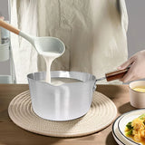 14cm Stainless Steel Milk Pan with Wooden Handle – Pouring Spout, Heat-Resistant Grip, Ideal for Heating & Boiling