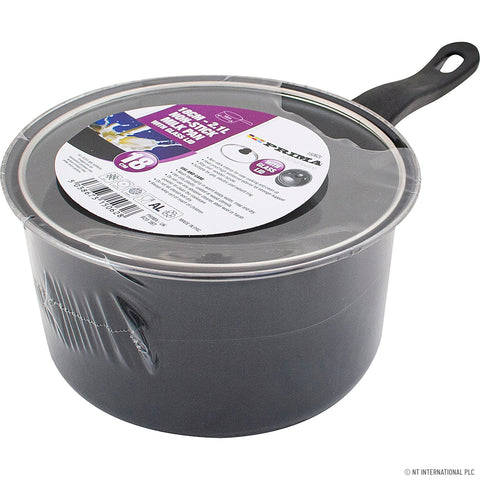 18cm Milk Pan with Glass Lid and Black Handle for Stovetop Cooking